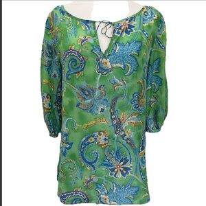 RARE Ralph Lauren Silk Blouse Psychedelic Green Floral Paisley Women Small Puffy